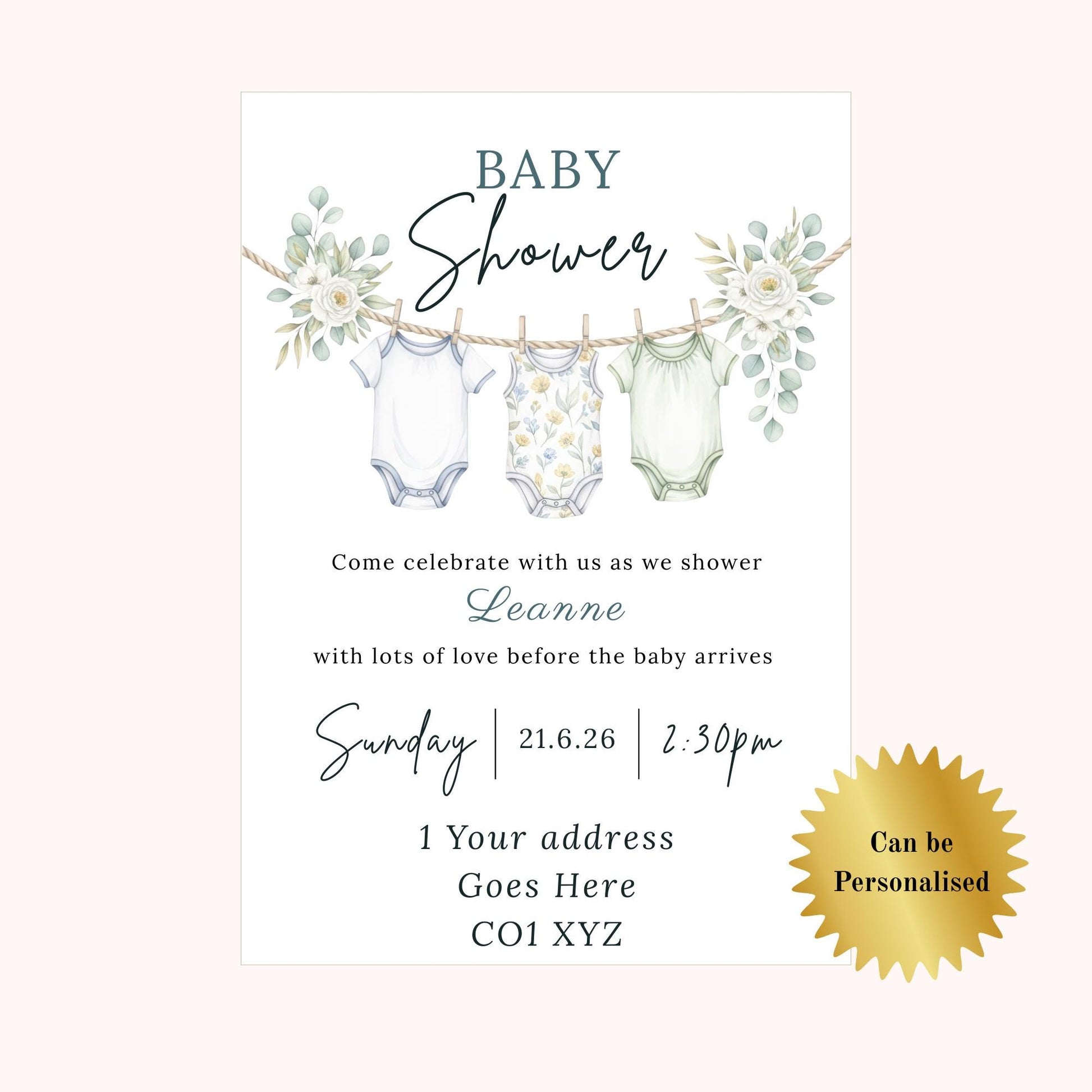 Personalised Baby Shower Invitations with envelopes