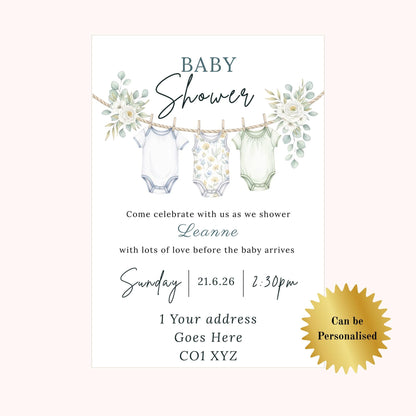 Personalised Baby Shower Invitations with envelopes