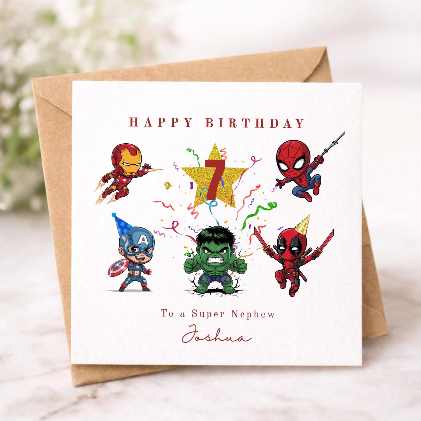 Personalised Super Hero Theme Birthday card - Custom - cartoon style