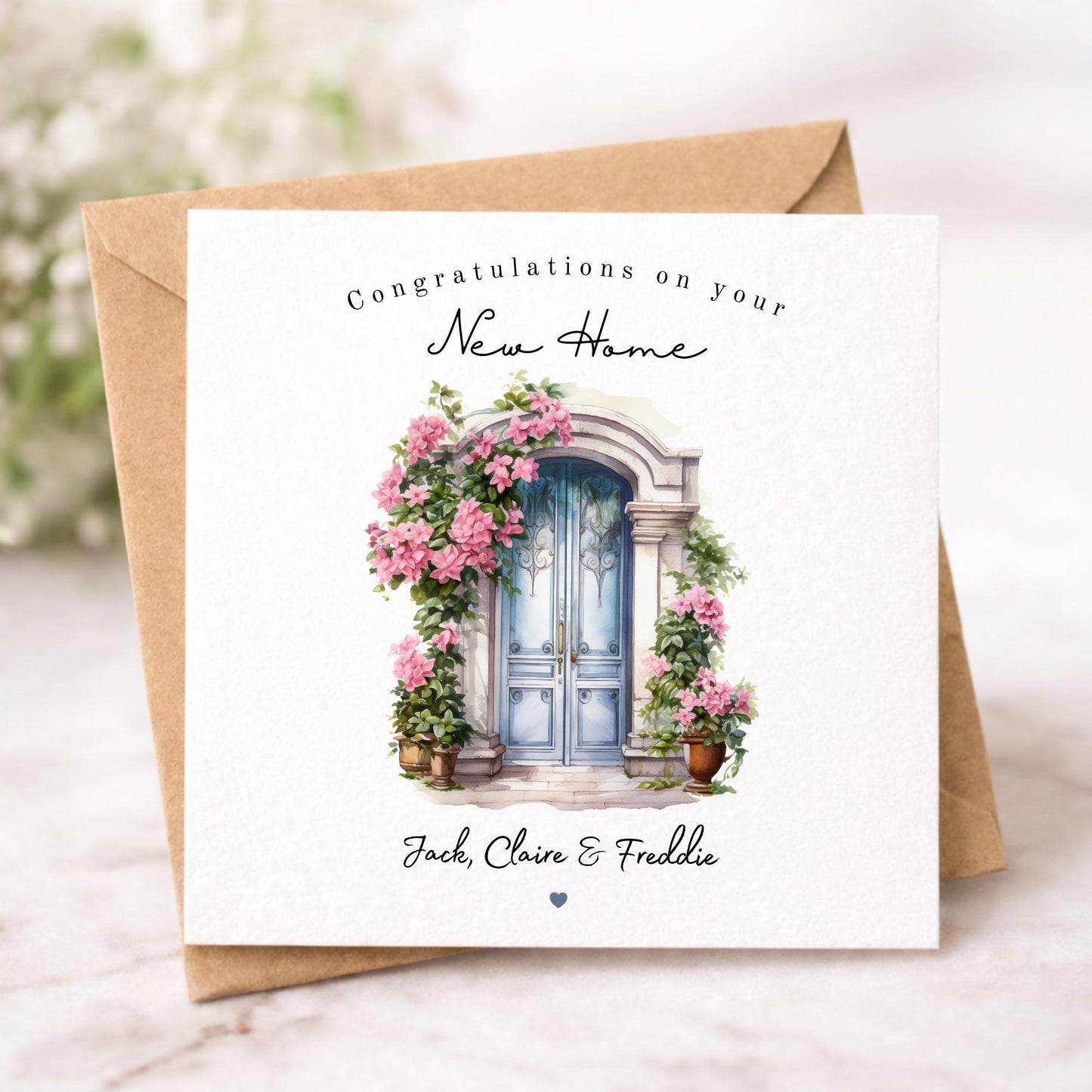 New Home Card, Watercolor Door Personalised New Home Card