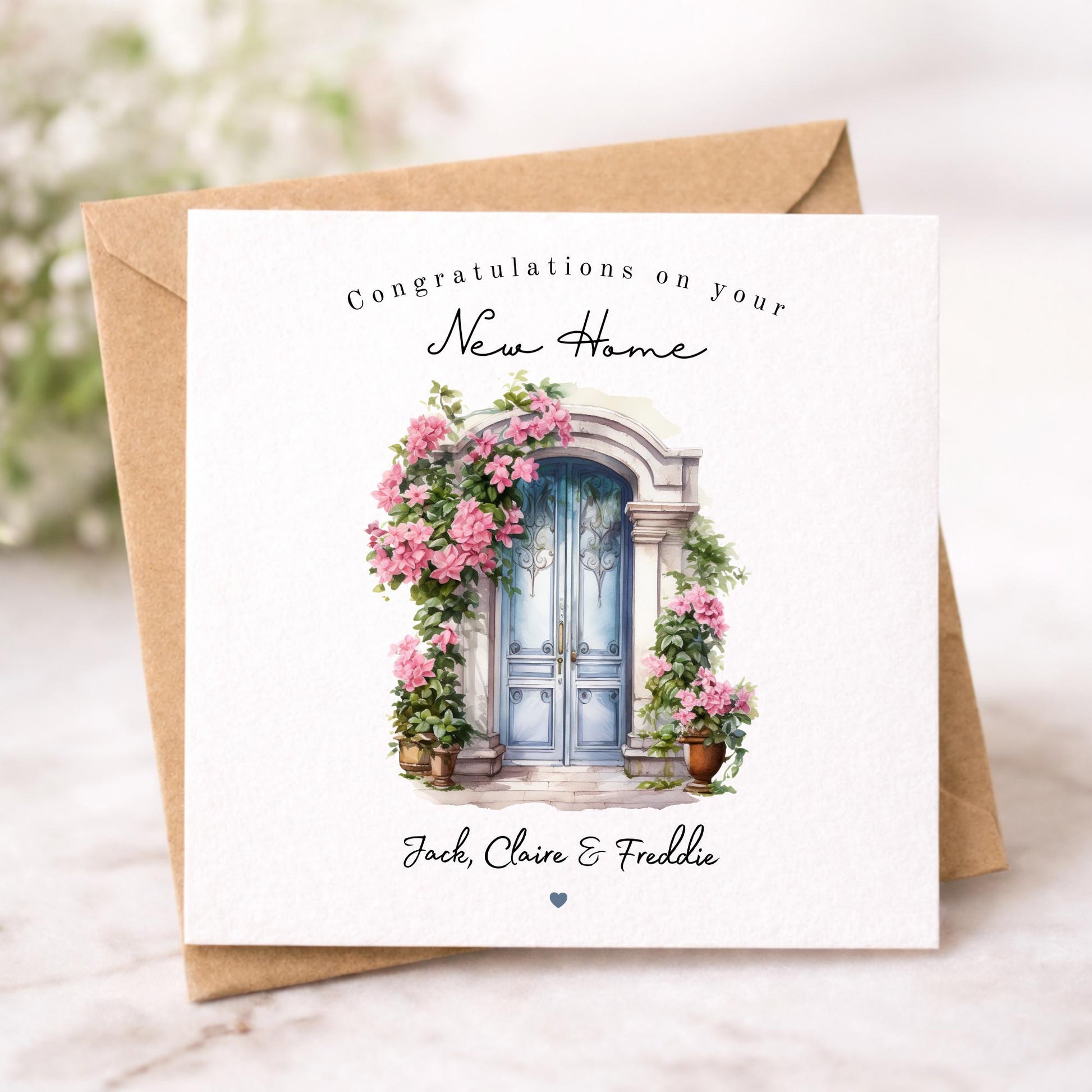 New Home Card, Watercolor Door Personalised New Home Card