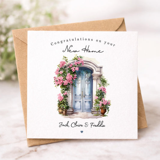 New Home Card, Watercolor Door Personalised New Home Card