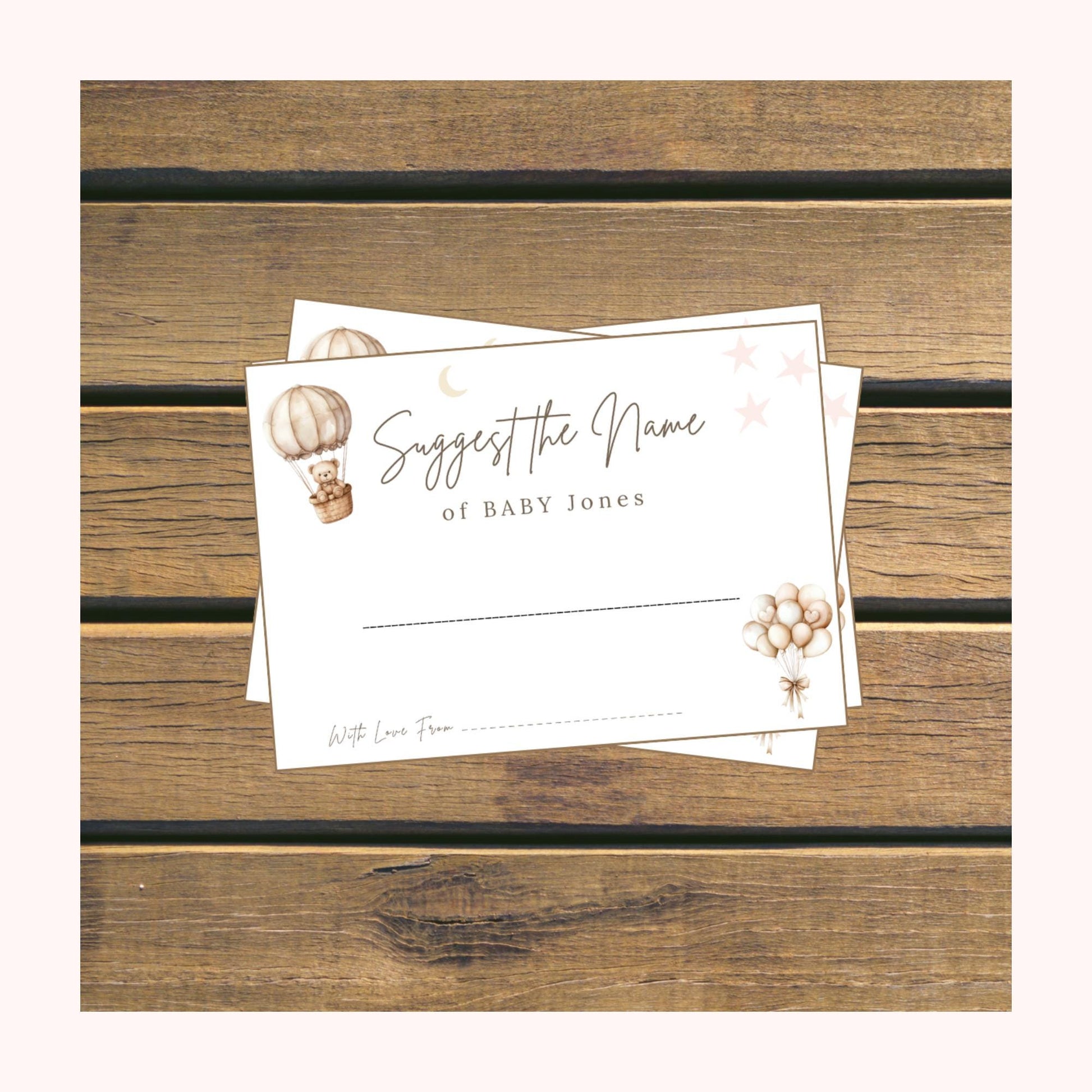 Personalised Guess the Baby Name Game Cards