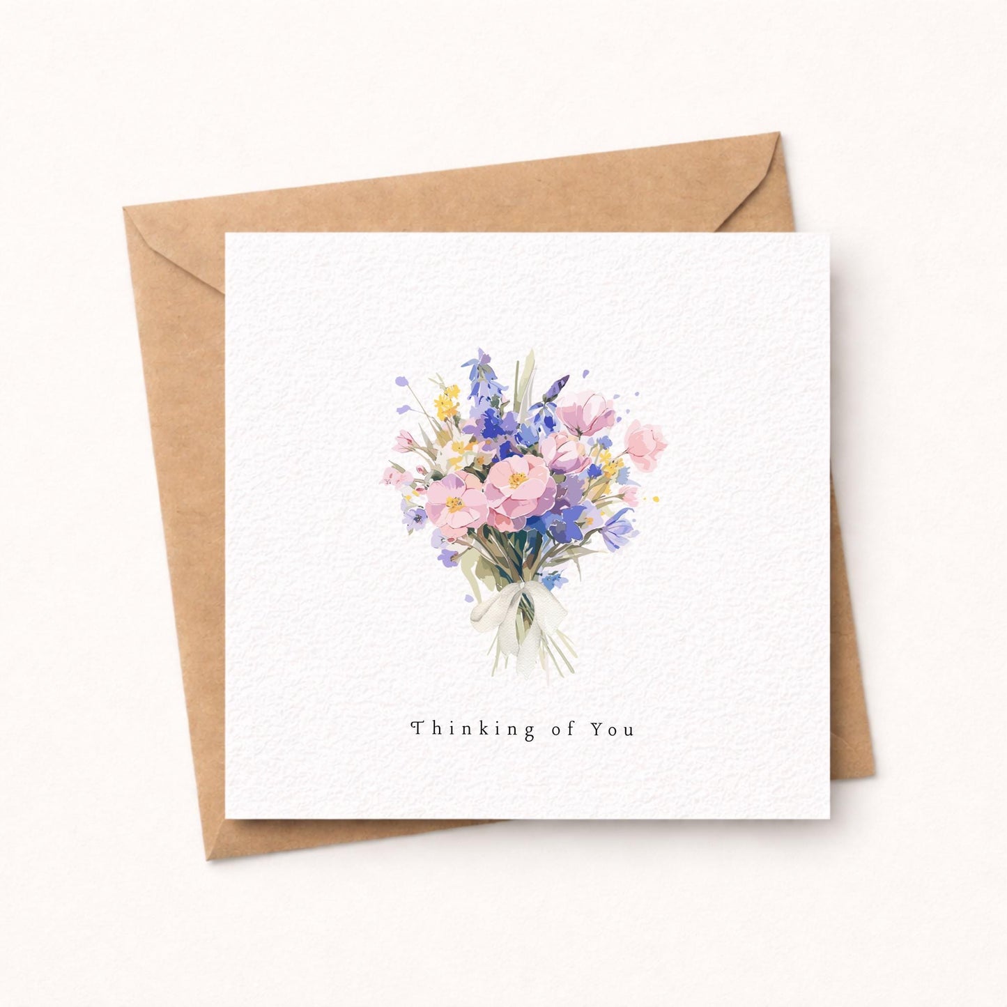 Thinking of you Card, Pastel Watercolour flower bouquet