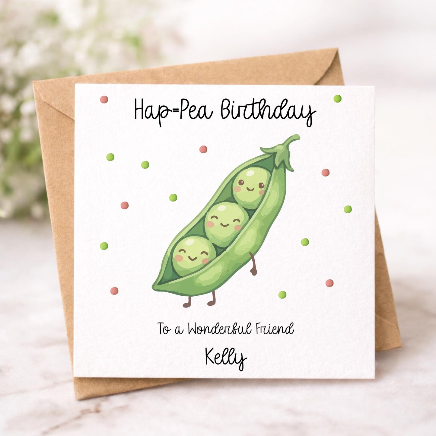 Personalised Happy (Hap-pea) Birthday Card – Pun card