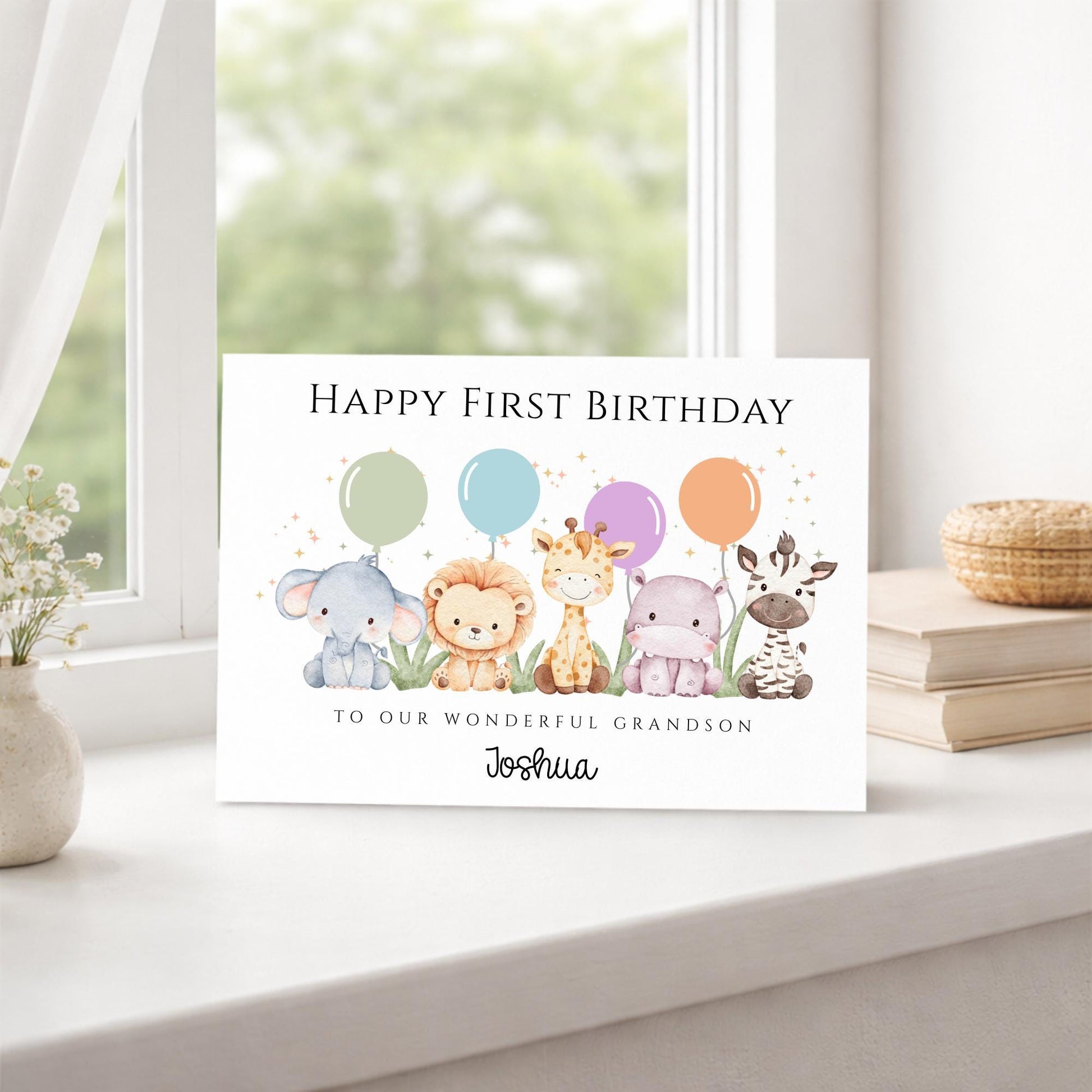 Personalised 1st Birthday Safari Animals First Birthday Card