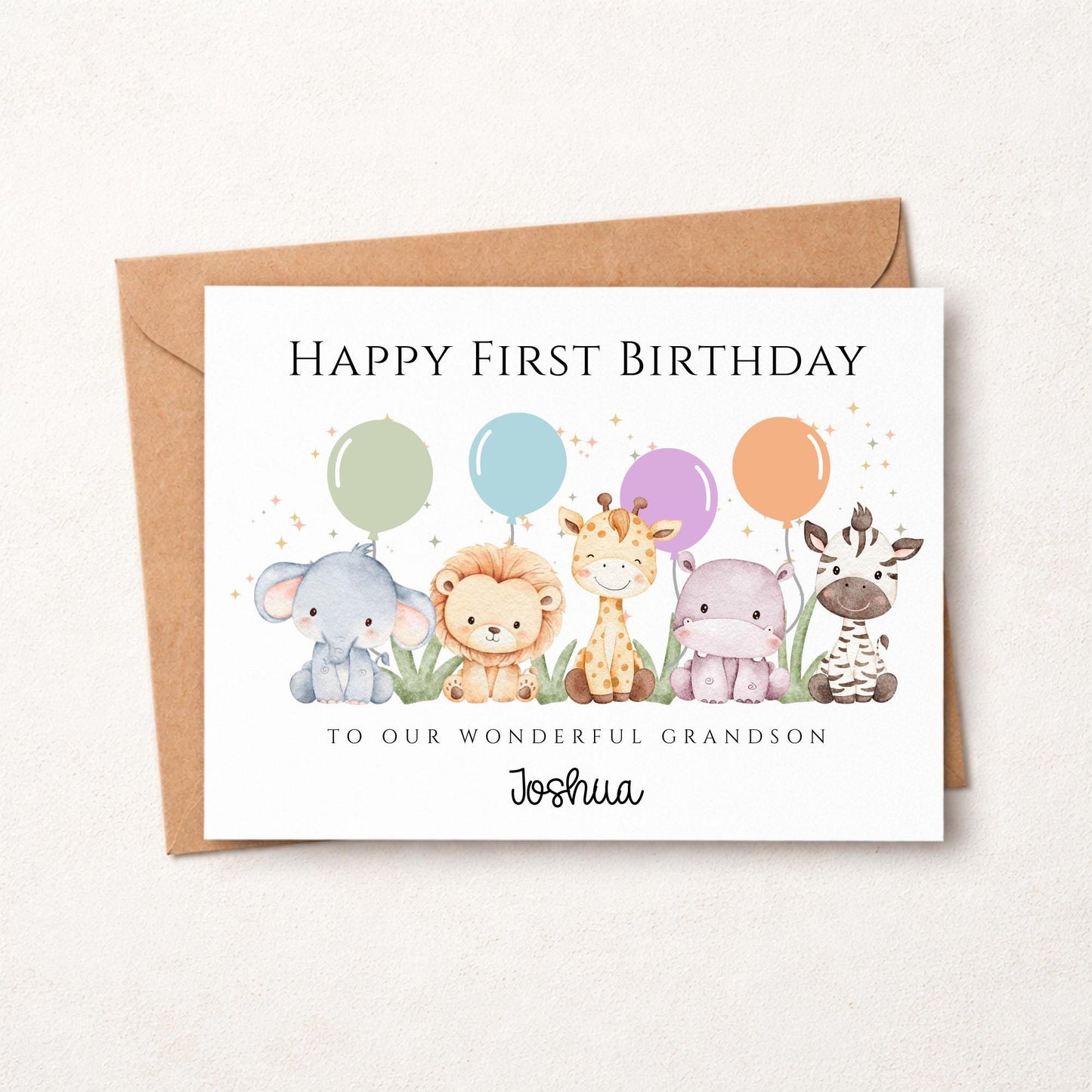 Personalised 1st Birthday Safari Animals First Birthday Card