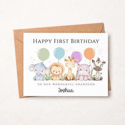 Personalised 1st Birthday Safari Animals First Birthday Card