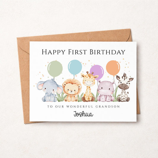 Personalised 1st Birthday Safari Animals First Birthday Card