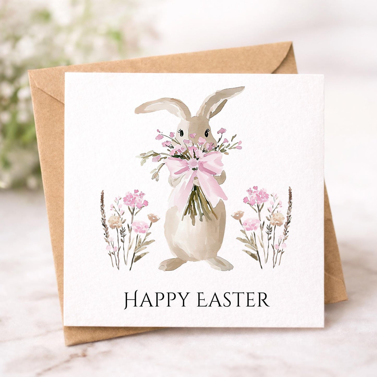 Handmade Watercolour Easter Cards set: Boho Easter Bunny Designs Pack of 6 Easter Greetings cards