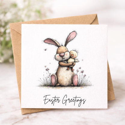 Handmade Easter Cards set: Whimsical set of Easter Greetings Bunny