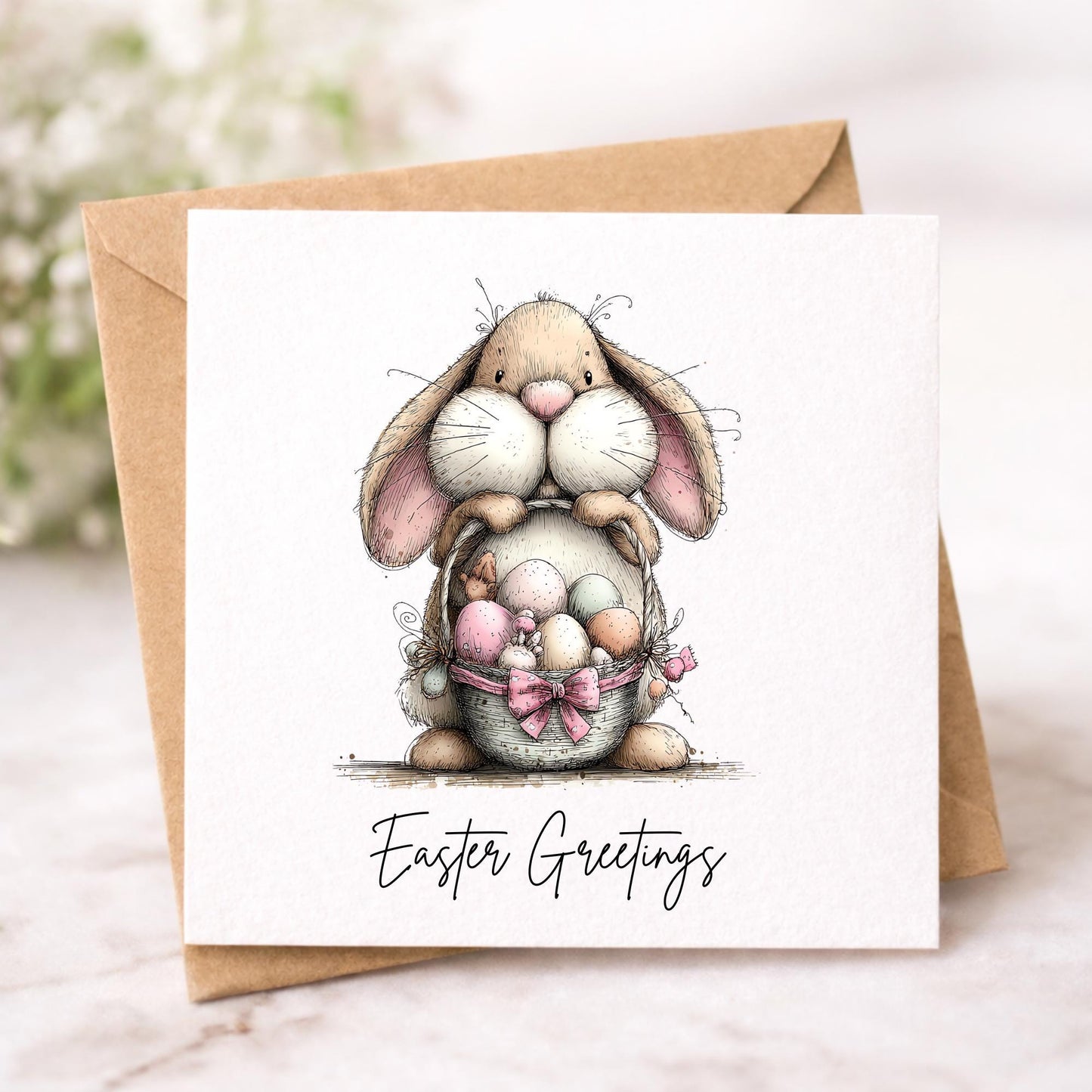 Handmade Easter Cards set: Whimsical set of Easter Greetings Bunny