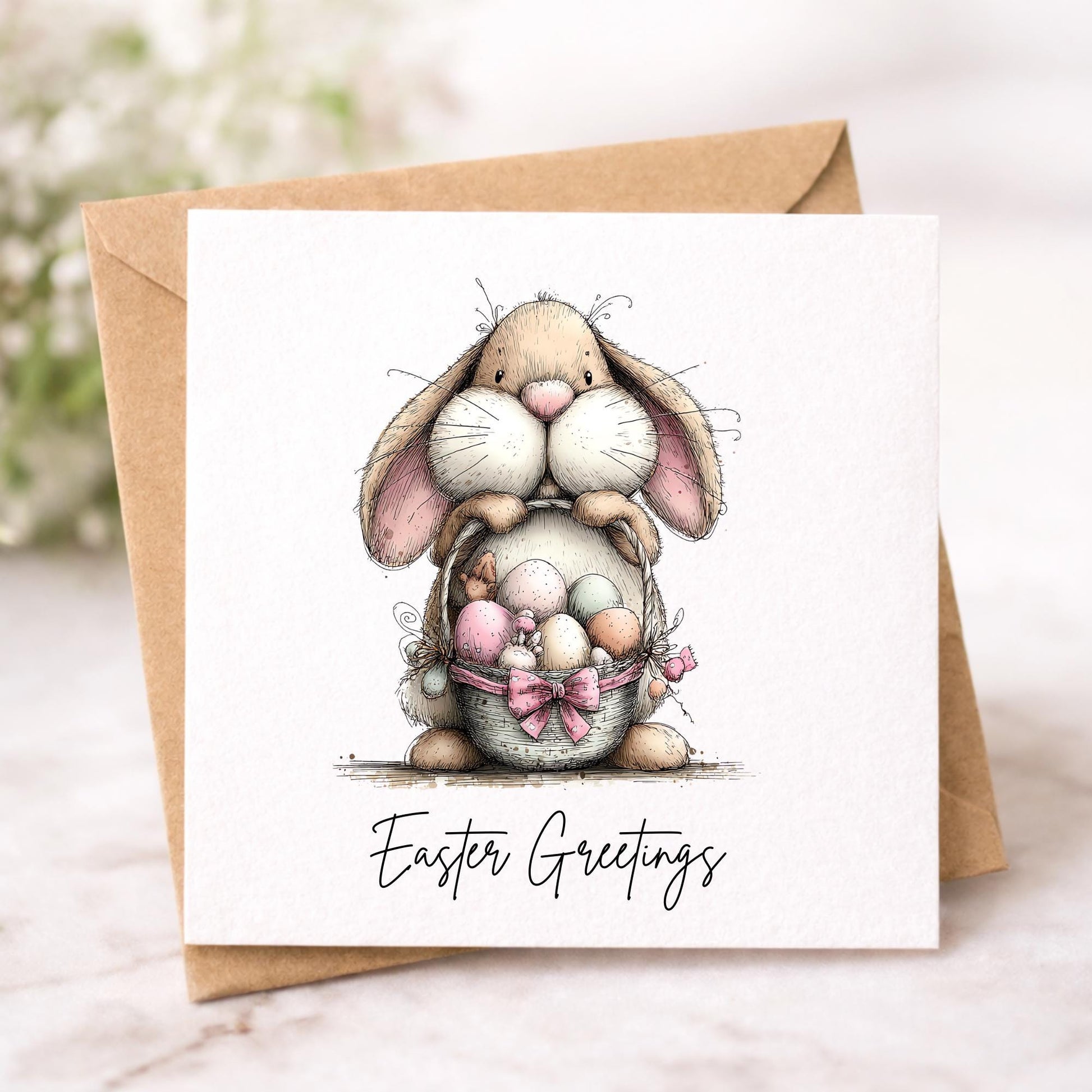 Handmade Easter Cards set: Whimsical set of Easter Greetings Bunny