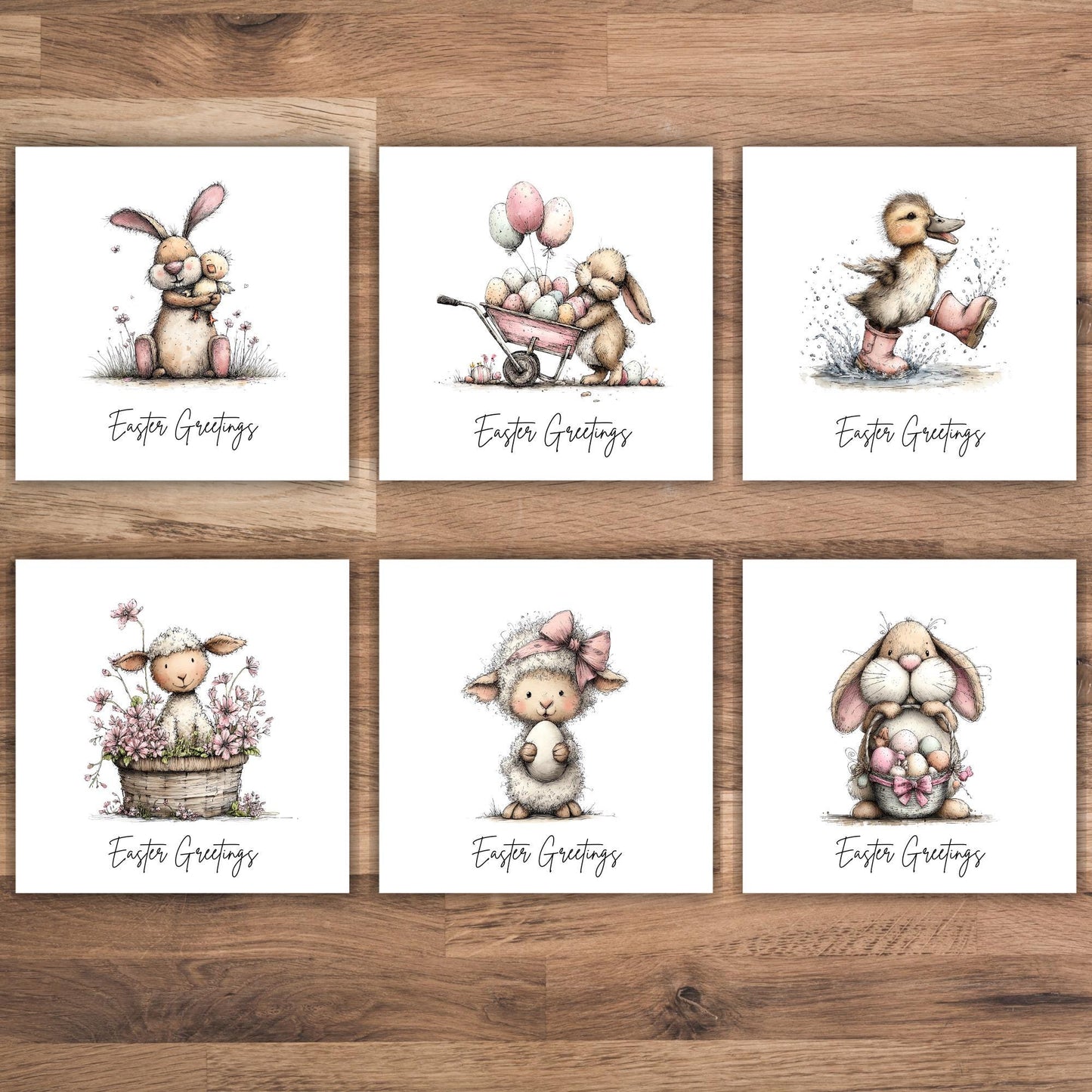Handmade Easter Cards set: Whimsical set of Easter Greetings Bunny