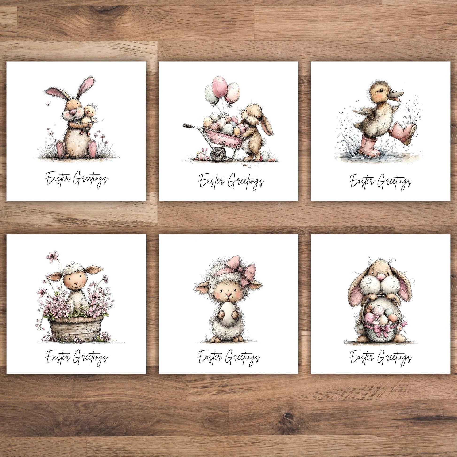 Handmade Easter Cards set: Whimsical set of Easter Greetings Bunny