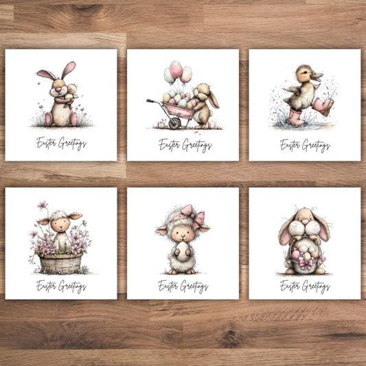 Handmade Easter Cards set: Whimsical set of Easter Greetings Bunny