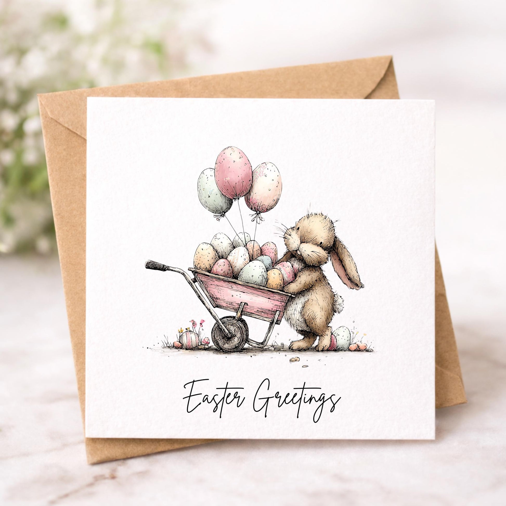Handmade Easter Cards set: Whimsical set of Easter Greetings Bunny