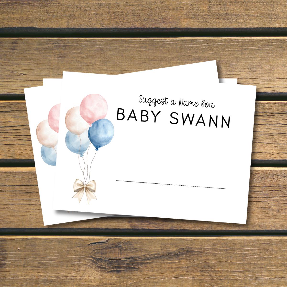 Personalised Guess the Baby Name Game Cards