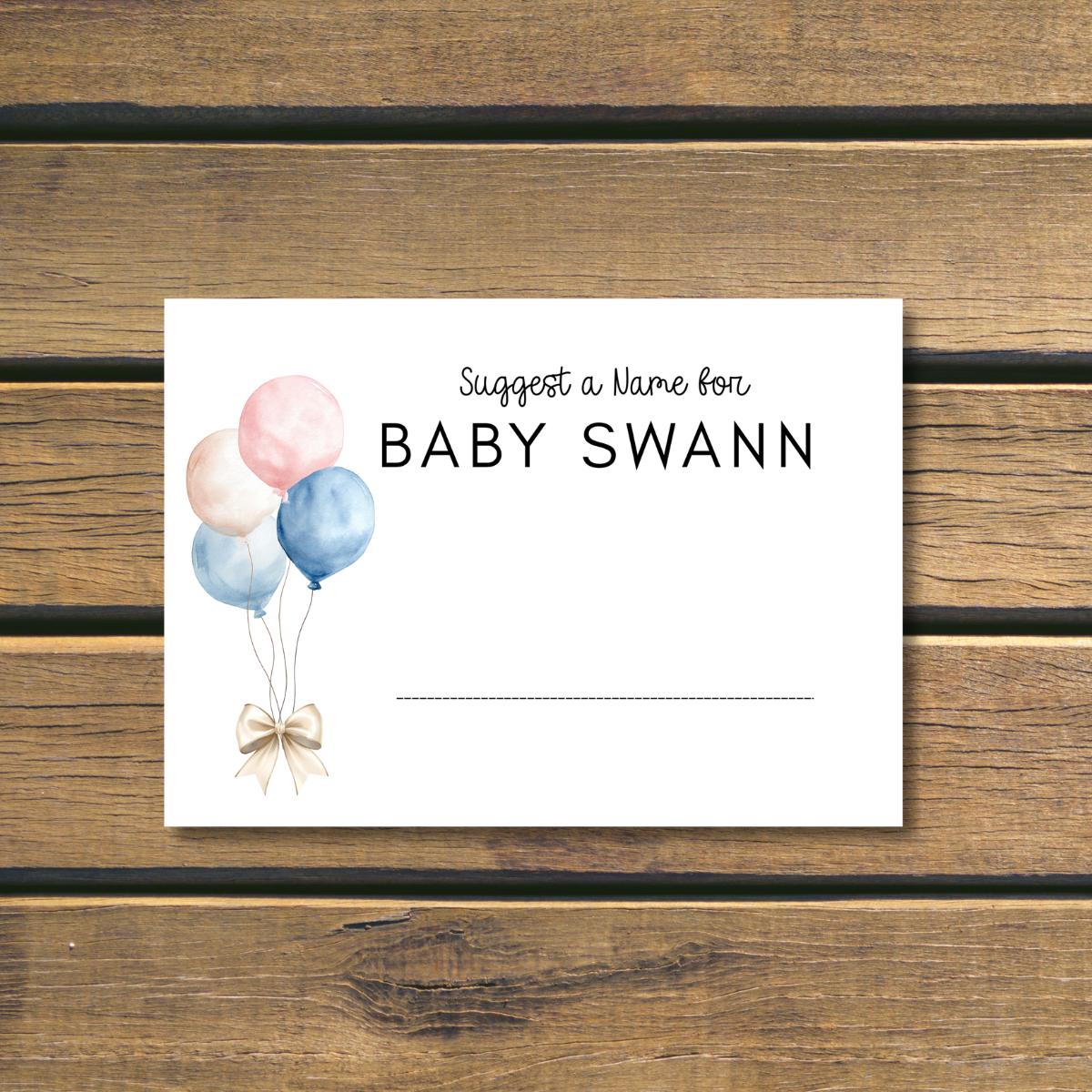 Personalised Guess the Baby Name Game Cards