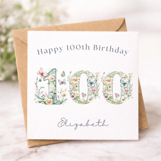 Personalised 100th Birthday Card for Her