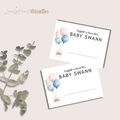 Personalised Guess the Baby Name Game Cards