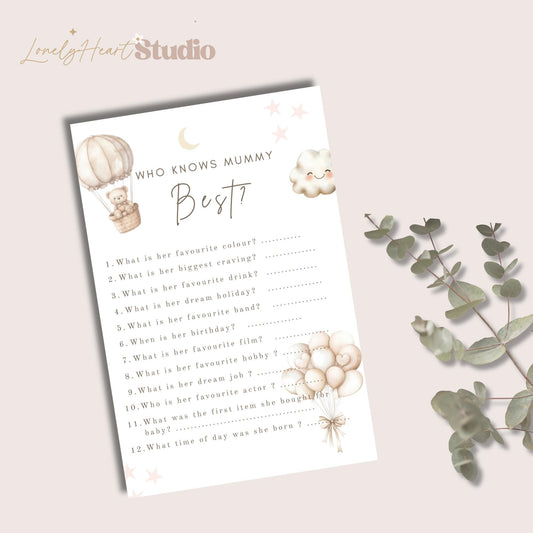 Teddy Bear Baby Shower Game Cards