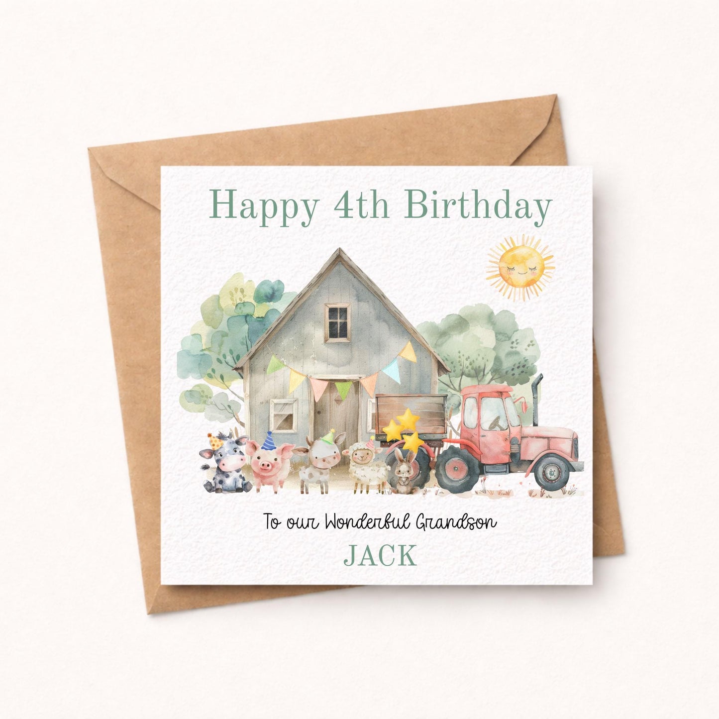 Personalised Watercolour Farm Animals Birthday Card
