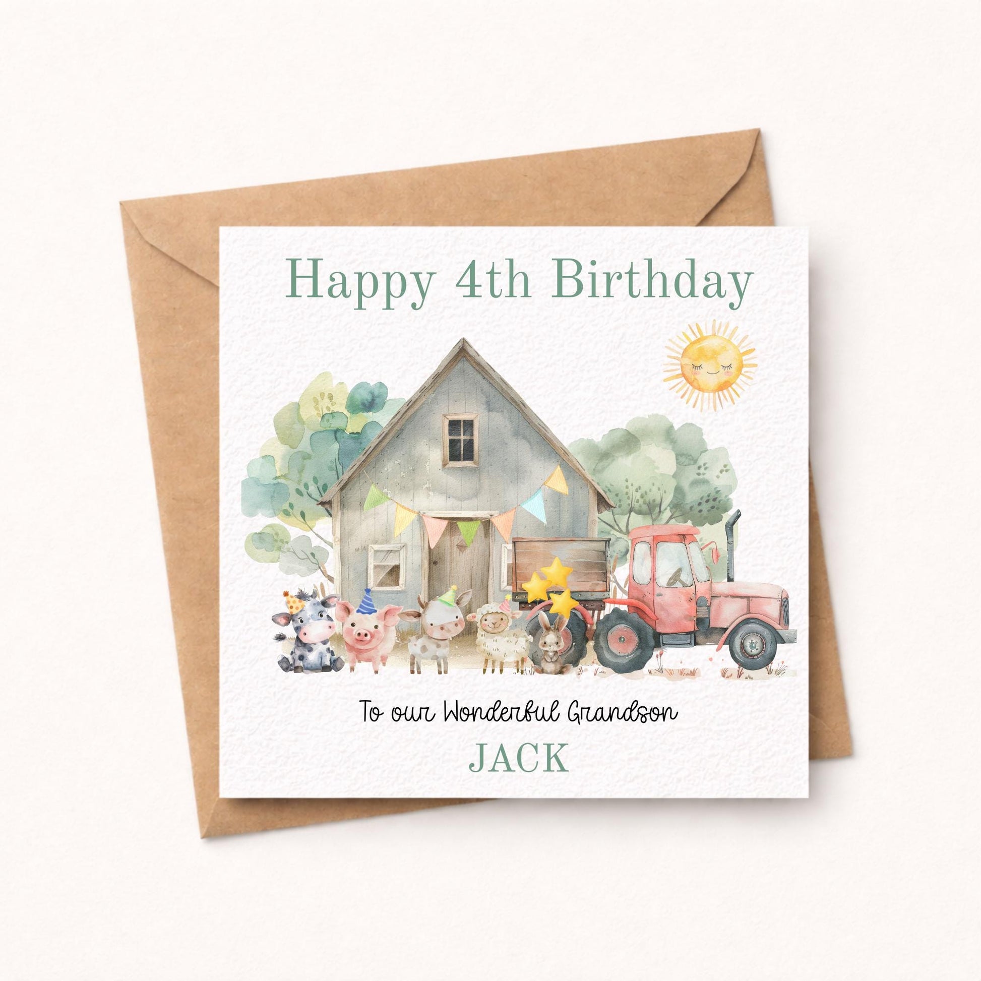 Personalised Watercolour Farm Animals Birthday Card