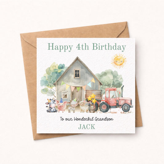 Personalised Watercolour Farm Animals Birthday Card