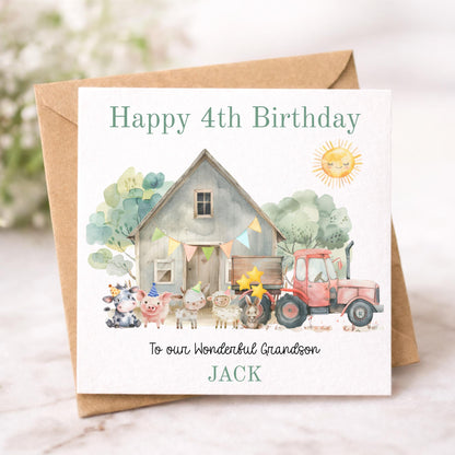 Personalised Watercolour Farm Animals Birthday Card