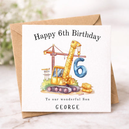 Personalised Construction Digger Birthday Card