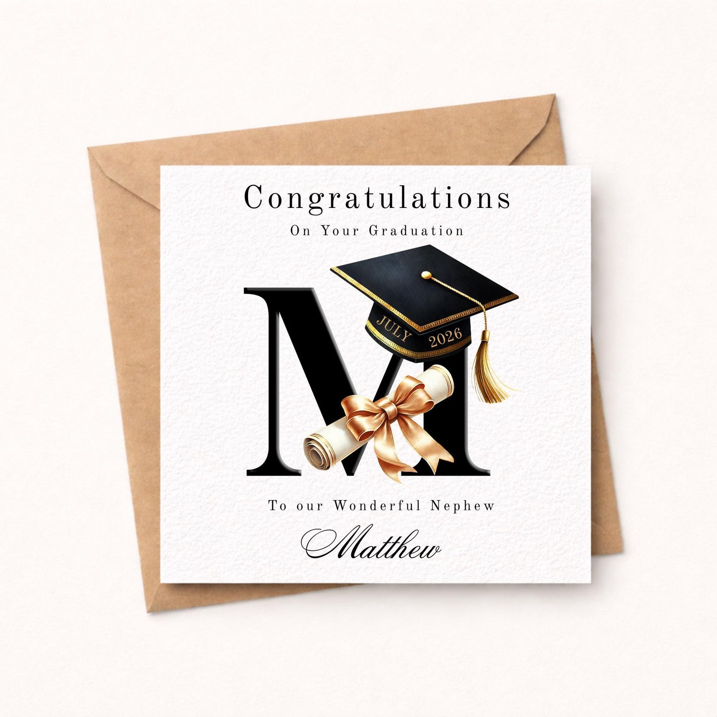 Personalised Congratulations on your Graduation Card - Choice of Initial. Custom Date For Him for Her