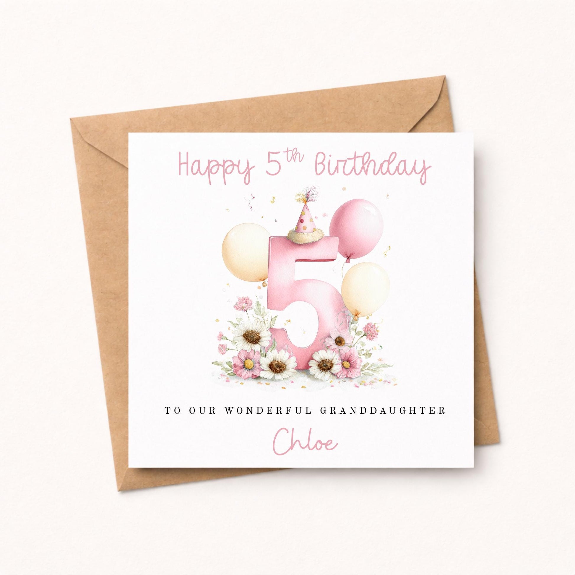Personalised Pastel Pink Number Balloon Birthday Card – Watercolour Custom Age Card for Daughter