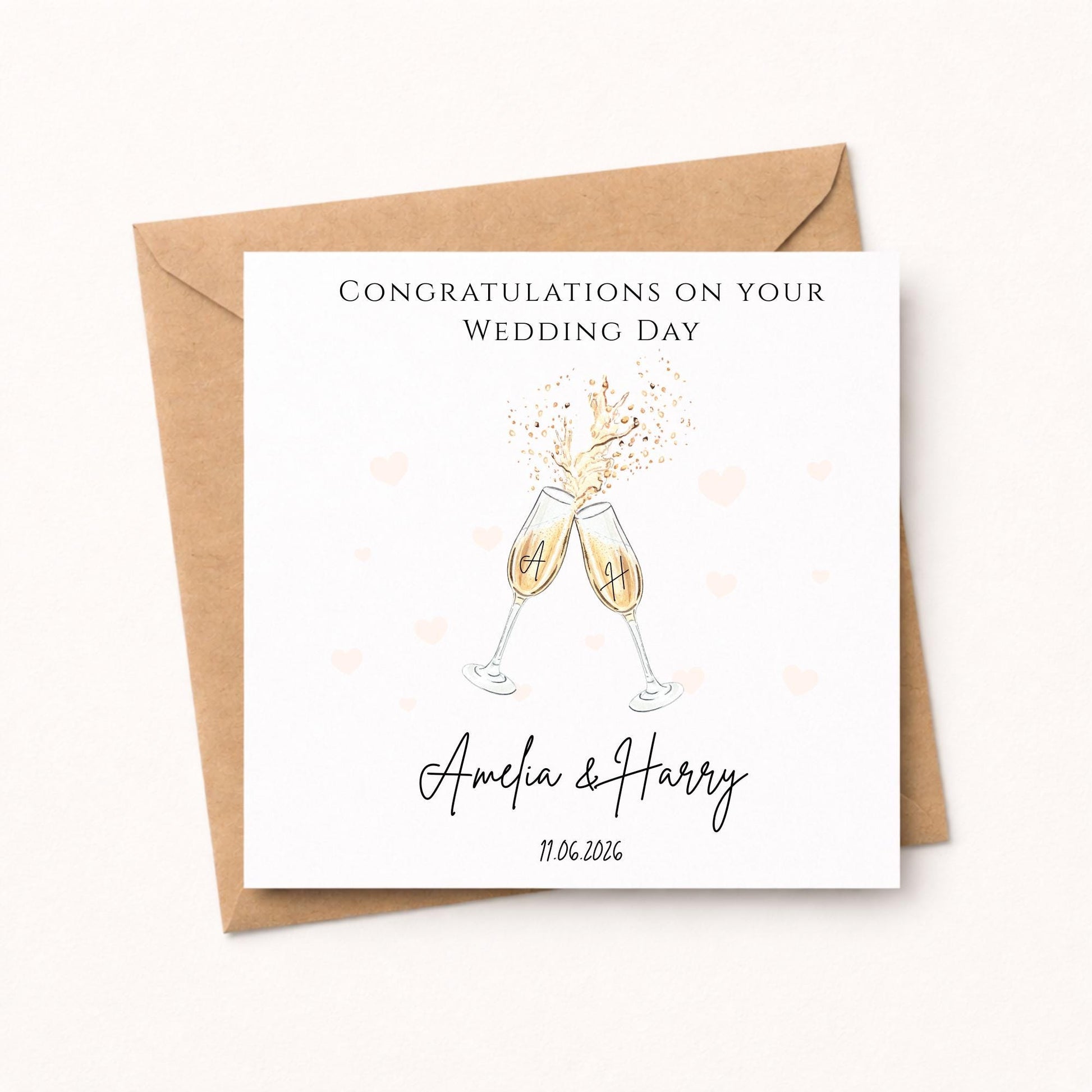 Personalised Wedding card, Champagne Congratulations Watercolour