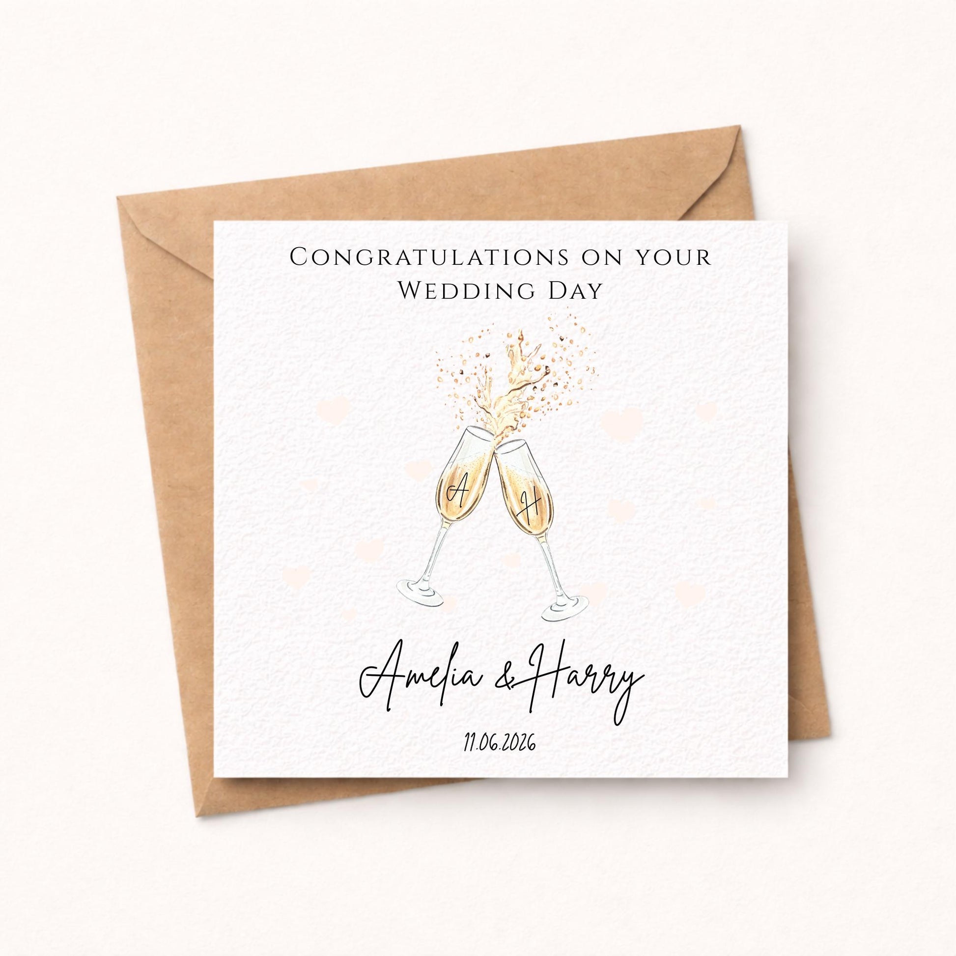 Personalised Wedding card, Champagne Congratulations Watercolour
