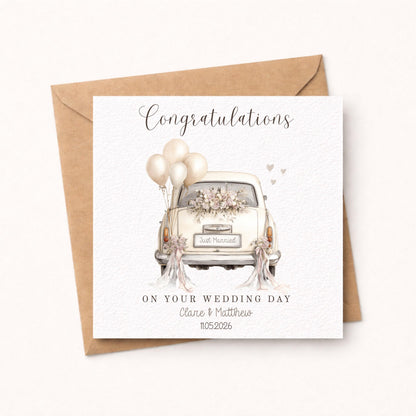 Personalised Wedding Card, Watercolour Floral Car