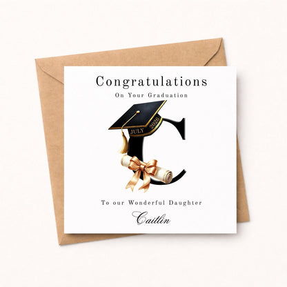 Personalised Congratulations on your Graduation Card - Choice of Initial. Custom Date For Him for Her