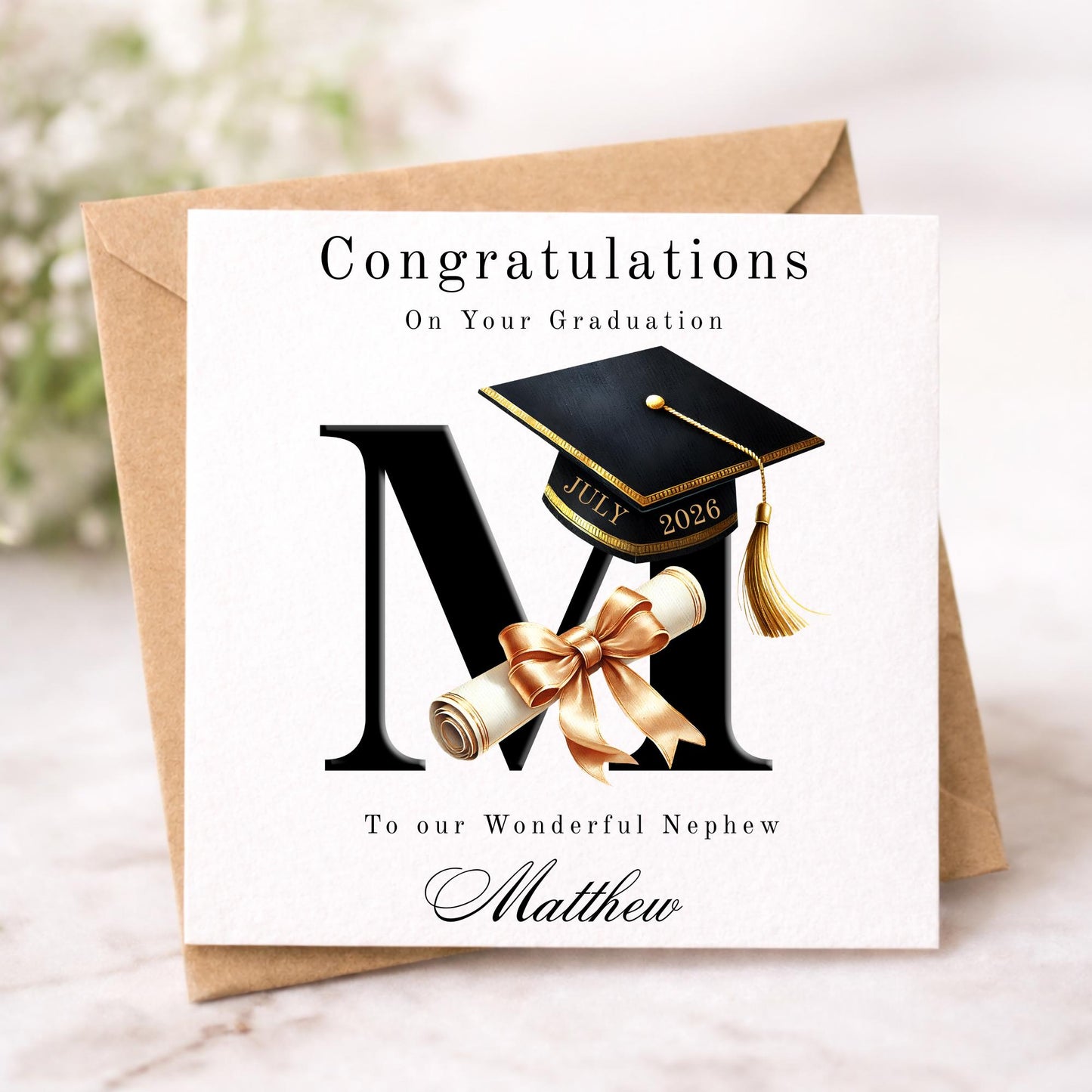 Personalised Congratulations on your Graduation Card - Choice of Initial. Custom Date For Him for Her