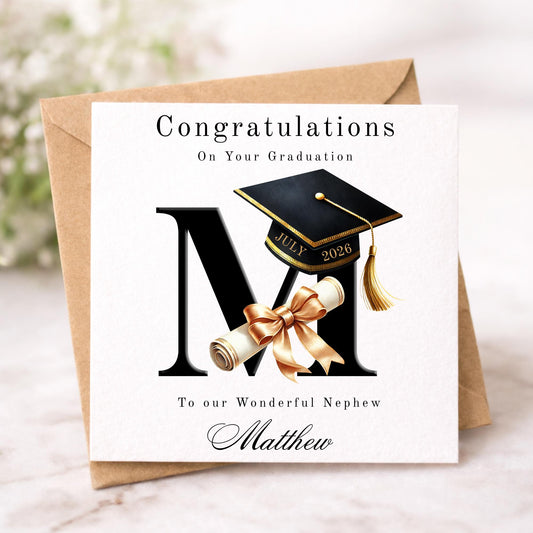 Personalised Congratulations on your Graduation Card - Choice of Initial. Custom Date For Him for Her
