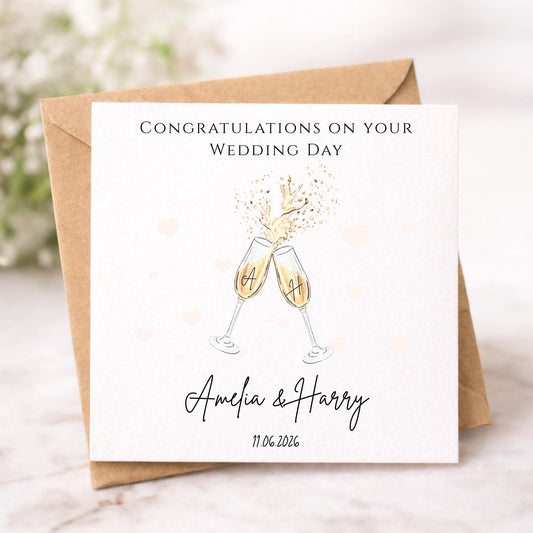 Personalised Wedding card, Champagne Congratulations Watercolour