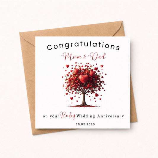 40th Wedding Anniversary Card – Personalised Ruby anniversary celebration card