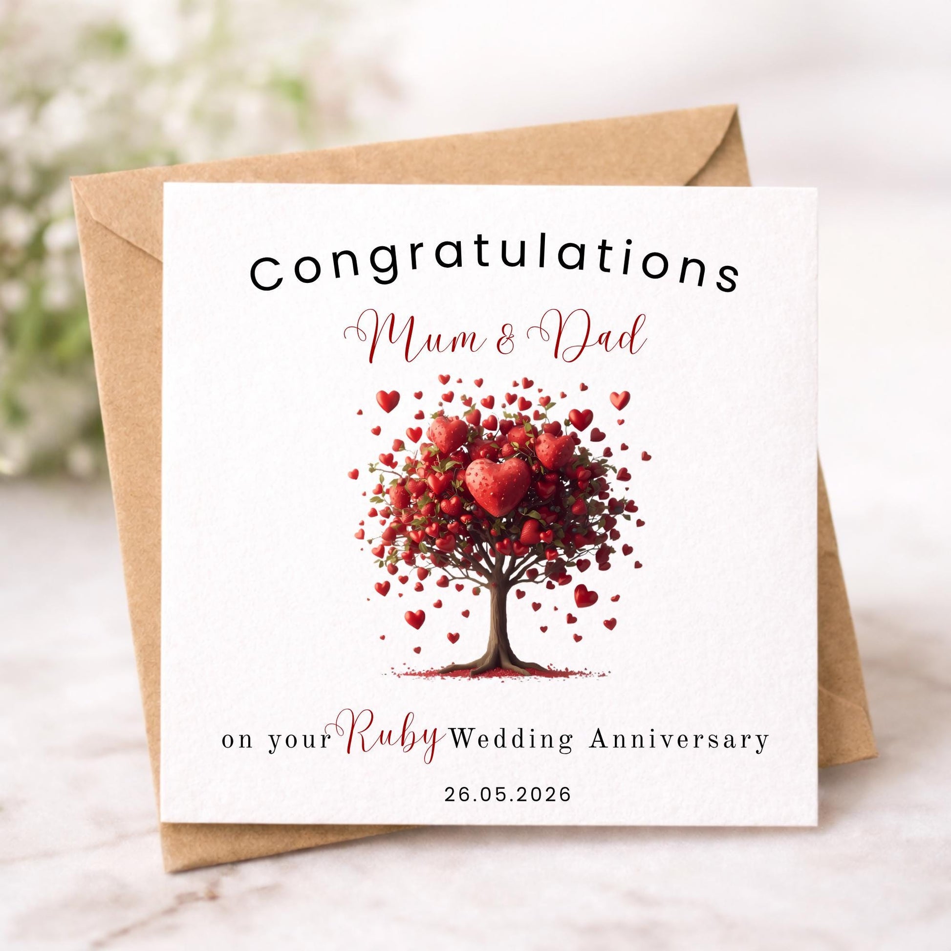 40th Wedding Anniversary Card – Personalised Ruby anniversary celebration card