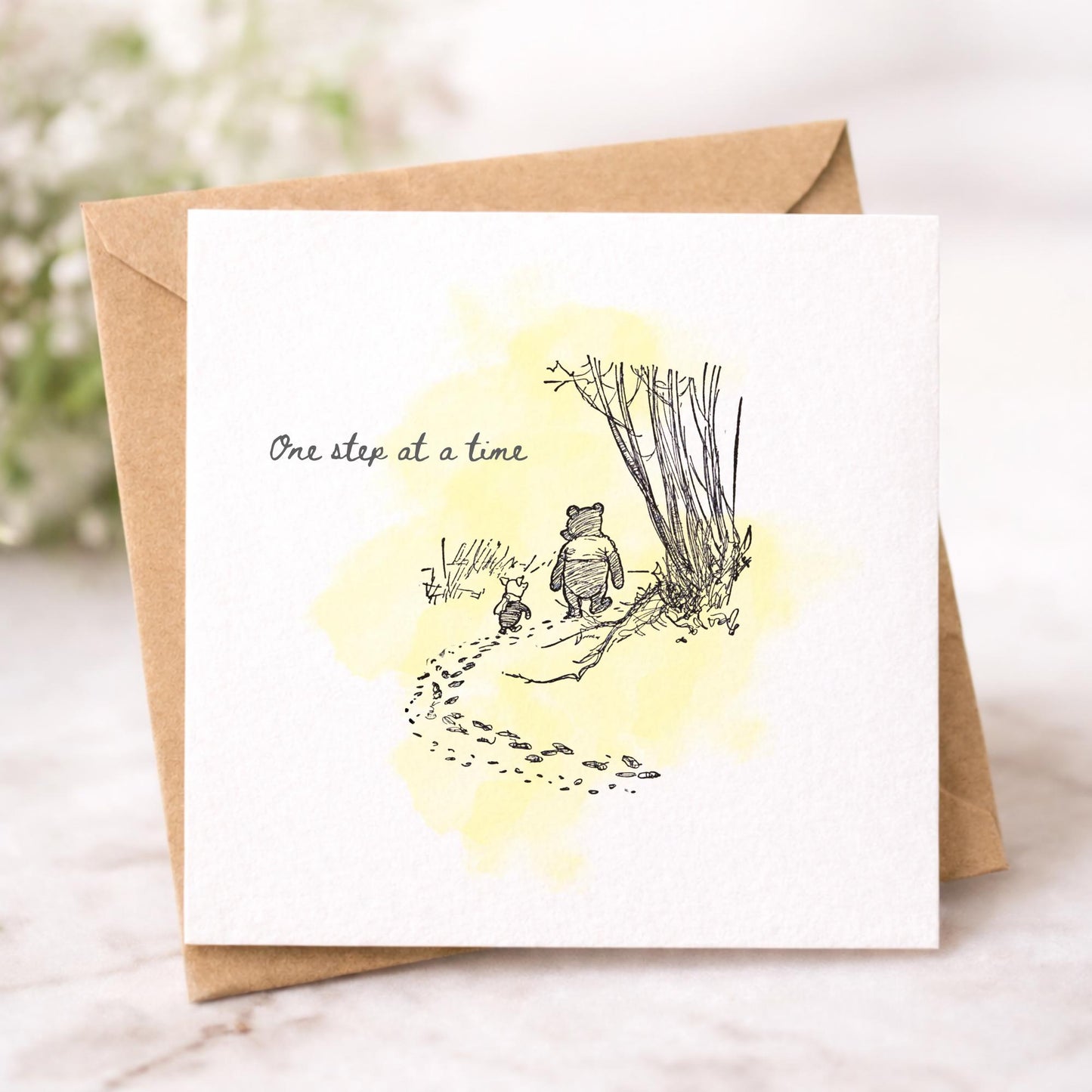 Winnie-the-Pooh Sympathy Card – One Step at a Time – Thinking of You Card – Gentle Loss Card – Pooh & Piglet Card – Bere