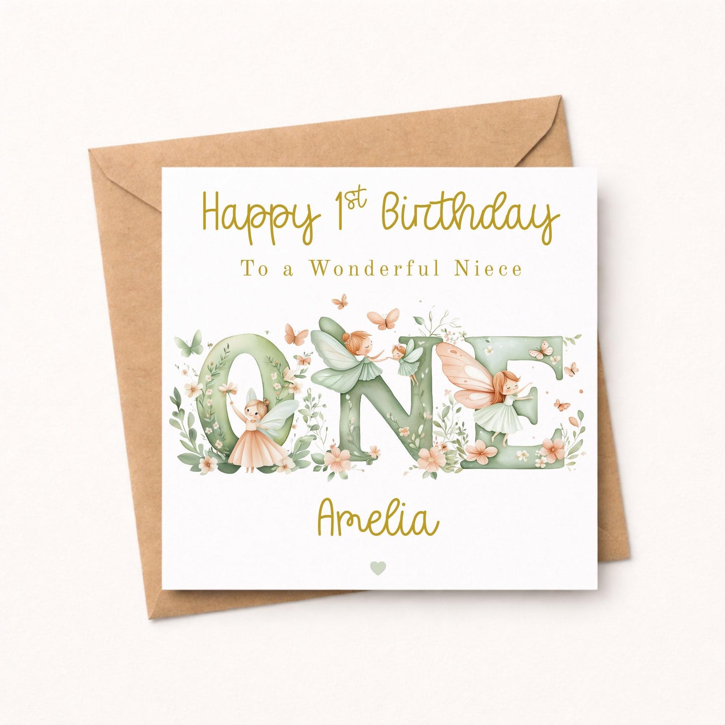 Fairy 1st Birthday Card Girl - Personalised Gold Foil Finish Fairy Garden Birthday Card - Daughter Niece Granddaughter A