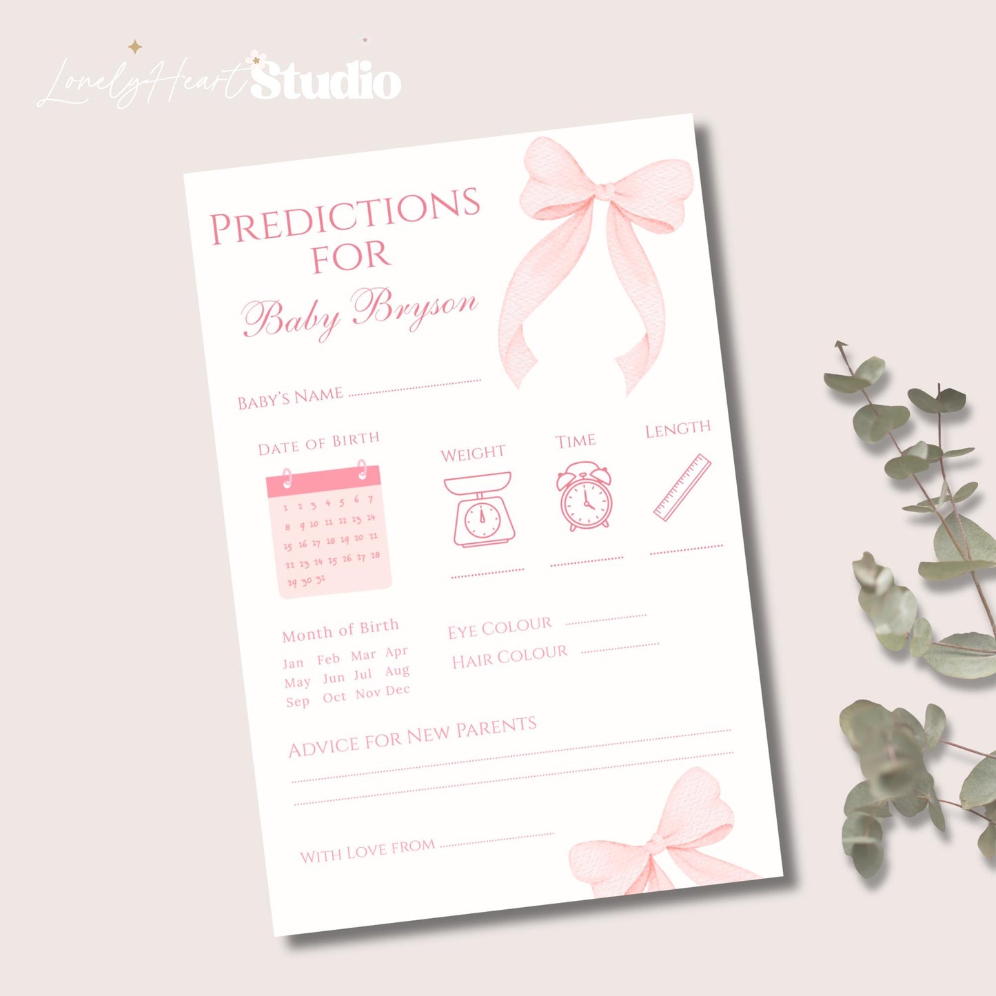 Personalised Baby Shower Prediction game