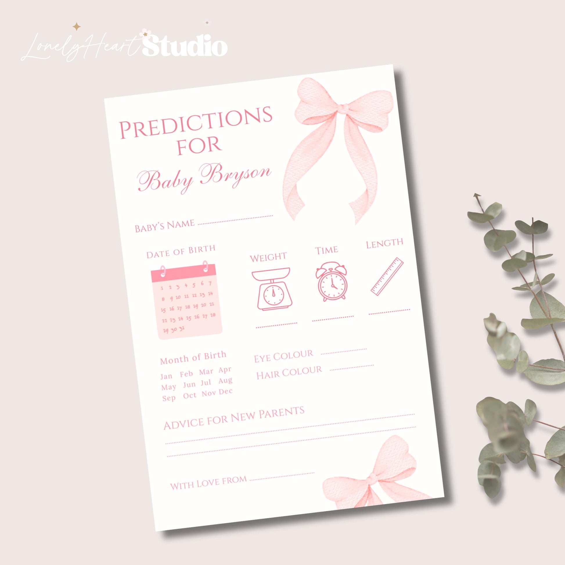 Personalised Baby Shower Prediction game