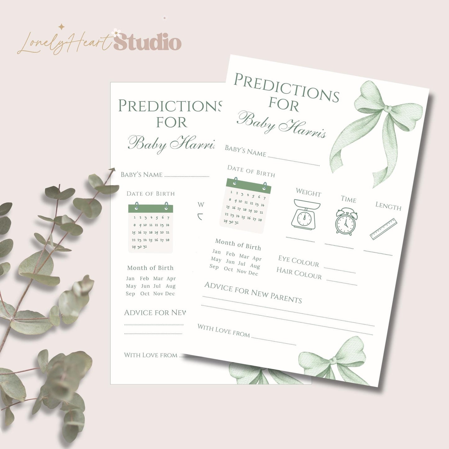Personalised Baby Shower Prediction game