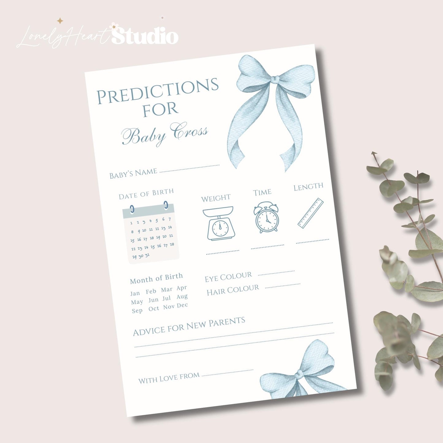 Personalised Baby Shower Prediction game