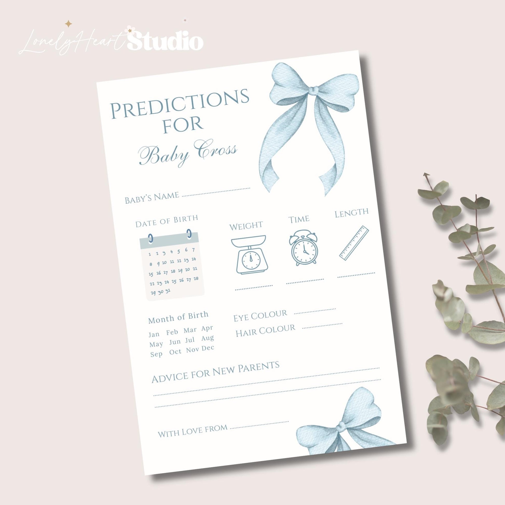 Personalised Baby Shower Prediction game