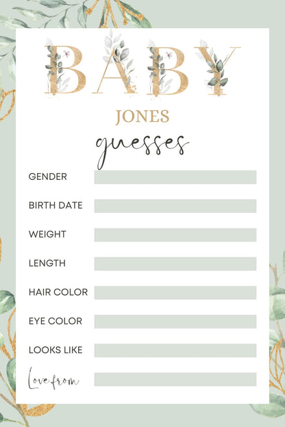 Baby Shower Prediction cards game